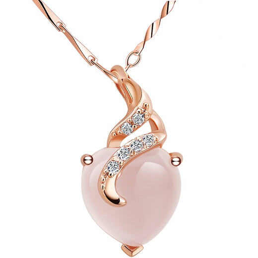 QMXD necklace female student clavicle chain female simple best friend Japanese and Korean pendant rose gold 520 Valentine's Day gift for girlfriend rose gold necklace + hibiscus stone earrings