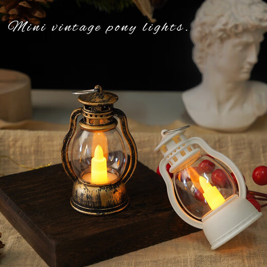 Retro photo atmosphere lamp electronic candle lamp pony lamp small oil lamp LED decorative supplies light can shake girl's heart dreamy desktop decoration photo props dreamy black small oil lamp medium size