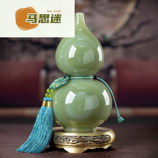 Ma Simi Fat Donglai quality jade gourd ornaments Fulu Ping An home decoration new home moving living room opening gift ready stock-sapphire gourd F15810 with brass bottom
