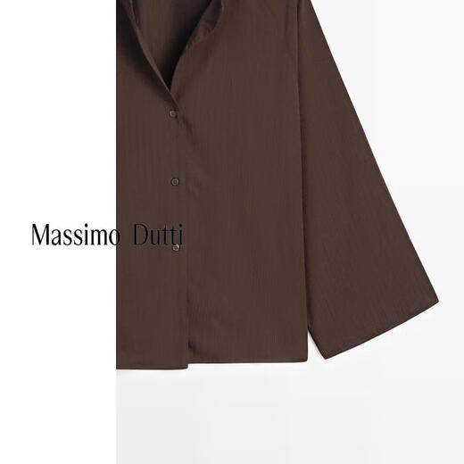 Massimo Dutti Autumn and Winter New Products 2025 Women's Clothing Simple and Versatile Lazy and Relaxed Textured Raglan Sleeve Shirt 05175975 Brown XS (165/84A)