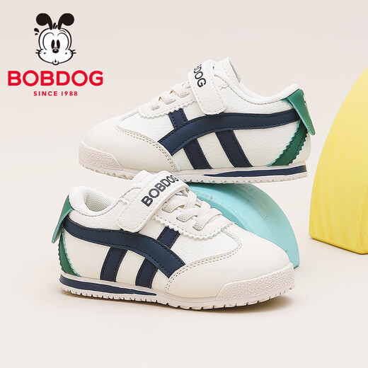 巴布豆童鞋秋季男宝宝儿童学步鞋软底轻便2025新款女童机能鞋 米/藏青蓝 27 适合脚长16.0cm