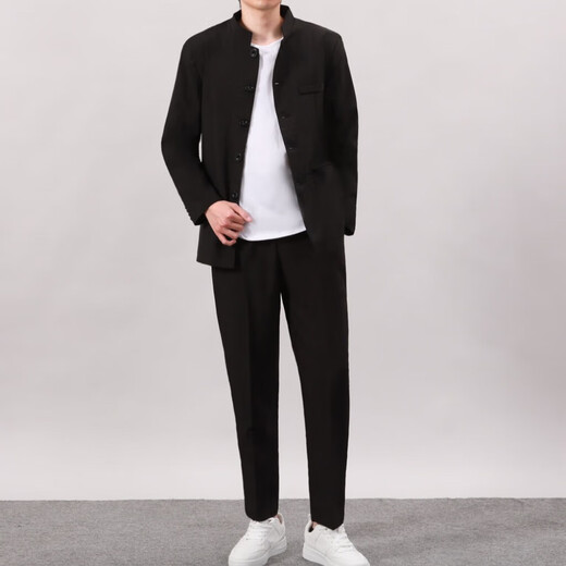 GOKU men's tunic suit Chinese style Tang suit men's suit suit teenagers Chinese style stand collar black jacket national trend tunic suit + long-sleeved shirt + black trousers L recommended 105-120 Jin Jin equals 0.5 kg