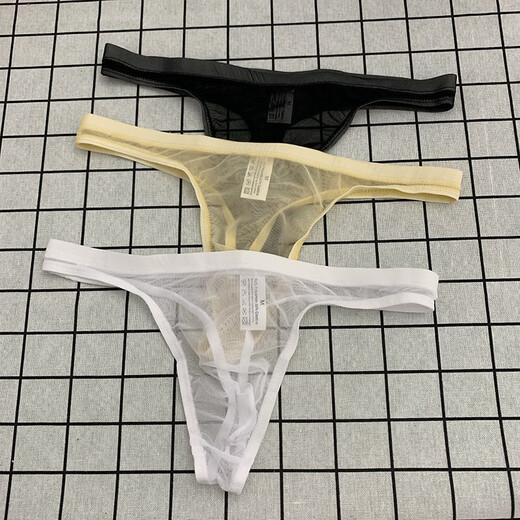 Transparent Tight Sexy Breathable Mesh Ice Silk Underwear for Men's T-Back Men's T-Shorts Low White L 110-130Jin Jin is equal to 0.5kg