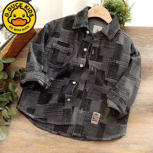 G.duck boys denim shirt 2025 spring and autumn new children's long-sleeved casual jacket student shirt cardigan outer top blue jacquard 160 recommended to wear around 1.5 meters tall