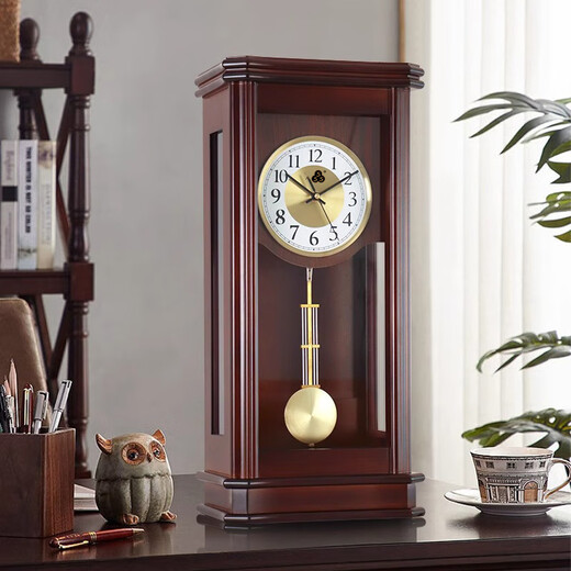 Sanwu Shanghai Clock Factory Solid Wood Table Clock Old-fashioned Large Wall Clock Living Room Retro Time Table Clock Simple Home Ornaments Liriodendron Wood + Time Quartz Clock (Arabic)
