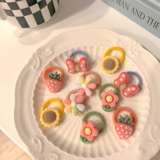 UOSU baby rubber band does not hurt hair baby hair tie cartoon cute headwear baby tie-twee hair rope thumb hair tie headwear baby headband strawberry sunflower 10-piece set