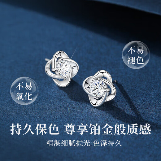 Lao Fengxiang sterling silver earrings for women, four-leaf clover pure silver earrings for women, new birthday gifts for girlfriends, wives and besties during holidays, Lao Fengxiang brand gift box, four-leaf clover earrings