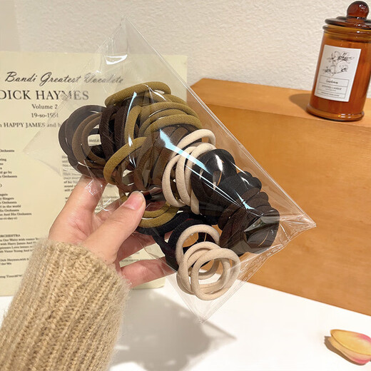 High elastic hair tie, seamless hair rope, solid color non-stretch towel ring, autumn and winter milk coffee color high ponytail head rope, black hair tie-20 pieces
