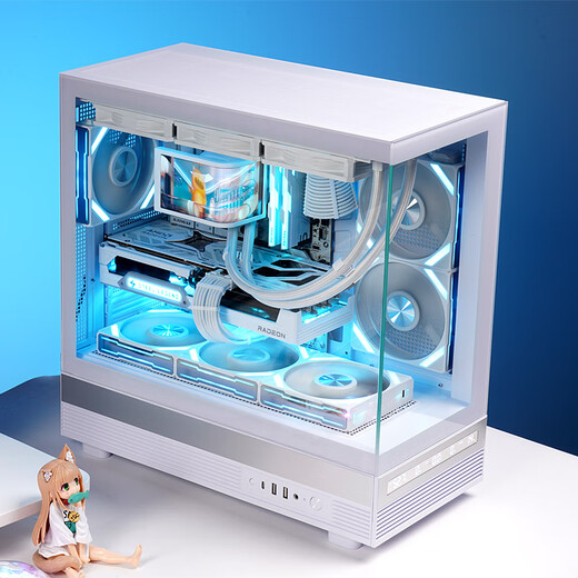 SAMA Jinghong screen display version white ATX sea view room gaming computer desktop case hardware status display/270 panoramic view/support 360 water cooling/9 fan positions/Type-C