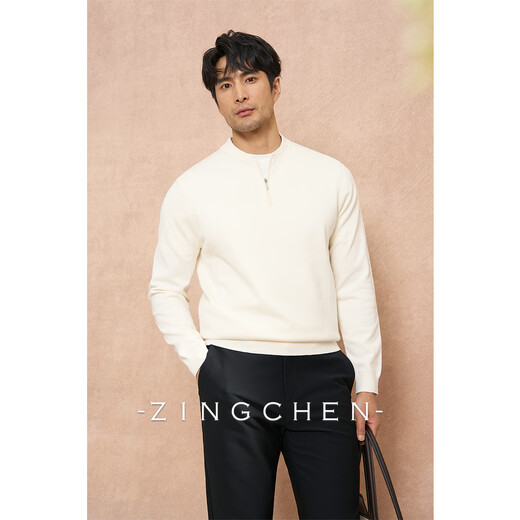 ZINGCHEN Gentleman old money style ZINGCHEN Henry collar zipper sweater men's autumn and winter long-sleeved cashmere knitted bottoming shirt white regular M