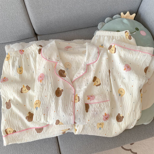 
Jiyafu HelloKitty gauze pajamas for women in summer short-sleeved 2025 new cute three-piece set home clothing Yunduo Cotton-J9901# Paradise Puppy Three-piece Set M [Suggestion 75-100Jin [Jin equals 0.5 kg]]