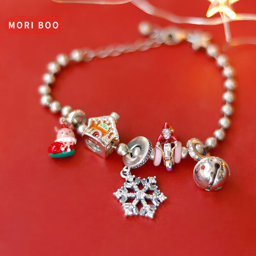 Two cats and pigs cartoon pigs Christmas stockings snowflakes 925 silver beads holiday beads bell bracelet bracelet beads for women ring bell (only one bead)
