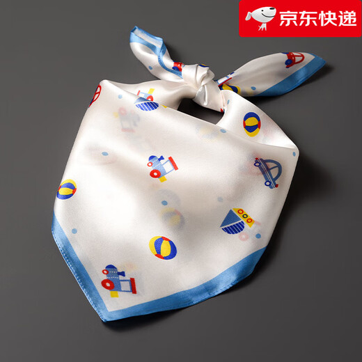Hangsi Road Children's Silk Scarf Baby Small Square Scarf Triangular Scarf Neck Guard Windproof Scarf Boy Thin Car-Blue Edge (Small Square Scarf)