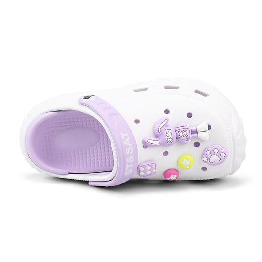Saturday (St&Sat) children's shoes, children's clogs, new summer girls' sports sandals, boys' beach slippers, white and purple, sizes 35-36 (suitable for feet 22.2cm long)