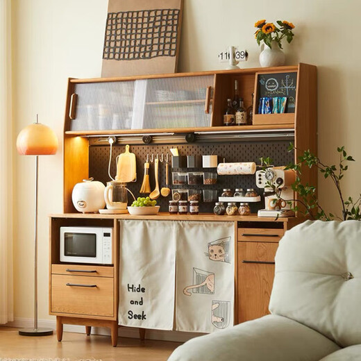 Shenbaoge Nordic solid wood sideboard integrated tea cabinet dining table high cabinet with hole board kitchen storage cabinet cabinet cherry wood whole cabinet 1.8 boxwood