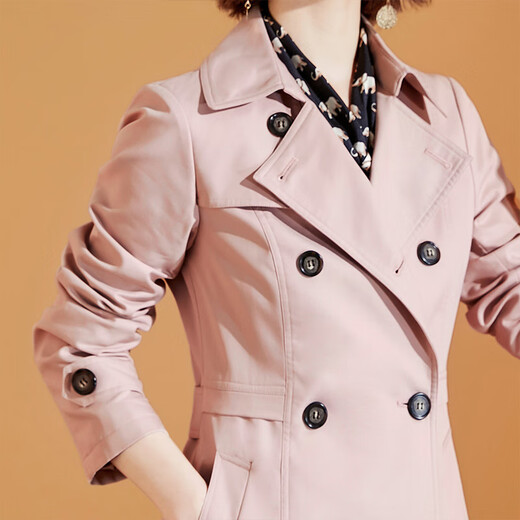 Time flies British style classic trench coat Spring double-breasted slim-fitting mid-length women's trench coat pink M