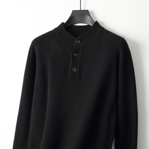 EMZ Ordos thickened Henry collar cardigan men's round neck half-buttoned autumn and winter bottoming shirt warm knitted top this blue S