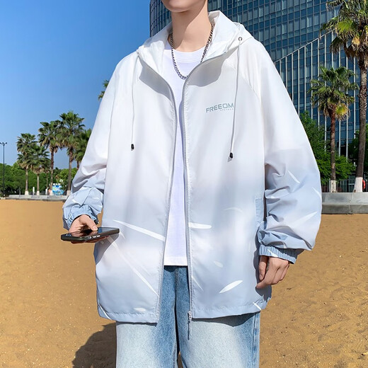 冉艺岚同款夏季冰丝速干防晒衣男生初中生渐变外套青少年大童轻薄透气防 6629灰色单件外套 品质保证 M 70-90斤左右