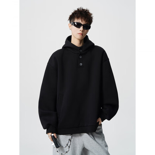 OEMG Henley Collar Hoodie Sweatshirt Men's Autumn High-end Fashion Brand Loose Casual Top Heavy Versatile Jacket Gray 3XL