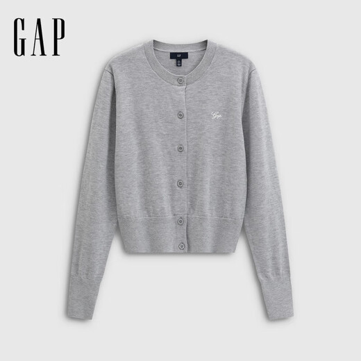 Gap Women's 2025 Autumn New Embroidered Logo Soft Fit Round Neck Cardigan Sweater Top 793646