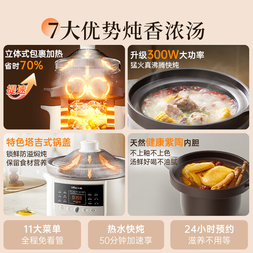 Bear electric stew pot, electric casserole, electric stew pot, soup pot, stew pot, special electric pot for soup, stew pot, electric stew pot for 3-4 people, purple clay pot, soup pot, 3L porridge pot DDG-K30N3