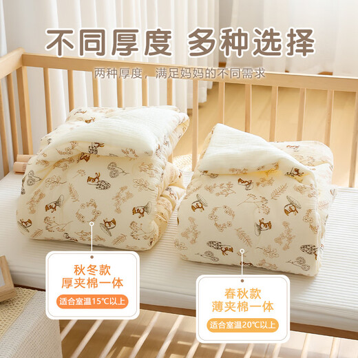 Bei Qichu Baby Quilt Pure Cotton Newborn Quilt Kindergarten Baby Spring Autumn Summer Nap Quilt Four Seasons Small Quilt Polka Dot Bear-Double-Sided Crepe Cotton 100*120 Thin Style Room Temperature 20 or Above