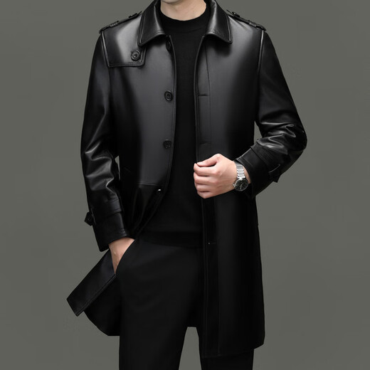 Goldlion Genuine Leather Goat Leather 2025 Spring New Long Windbreaker Jacket Men's Business Casual Genuine Leather Windbreaker Jacket Men 2XL