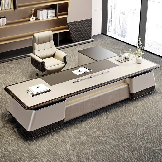 Aosenming high-end ebony leather boss desk office desk simple modern executive desk light luxury chairman workbench 3.2 meters boss desk/voice-controlled lighting