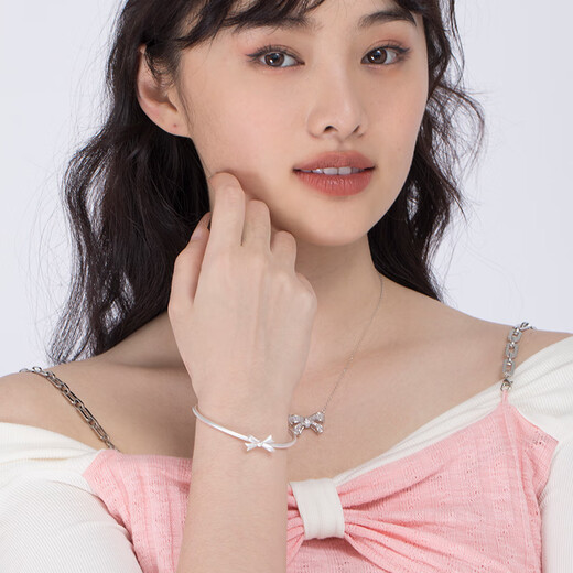 Clect Cory Bow Silver Bracelet Women's Sweet 999 Pure Silver Bracelet Elegant High-end Jewelry Birthday Gift for Girlfriend