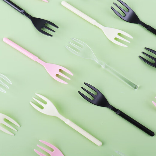 Magic Bean Shenghuo Disposable Black Forest Cake Fork Individually Packaged Three-Tine Thickened Transparent Dessert Fruit Fork 10cm Mooncake Fork Pink - Length 10cm - 100 pieces individually packed