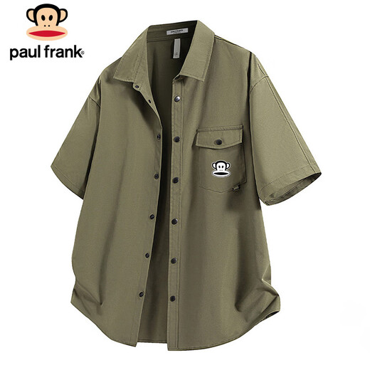 Paul Frank short-sleeved shirt men's summer loose casual shirt men's trendy brand top jacket men's black XL