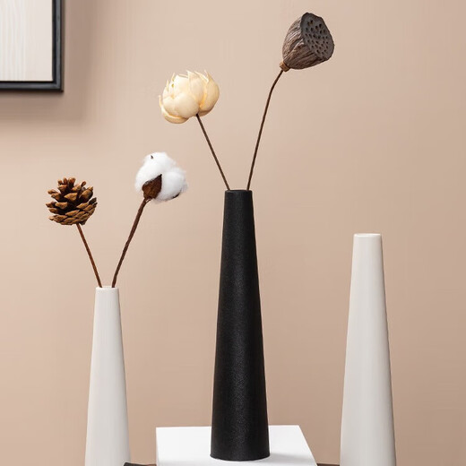 Muding slender ceramic art vase black retro living room flower arrangement decoration high-end flower vessel birthday gift