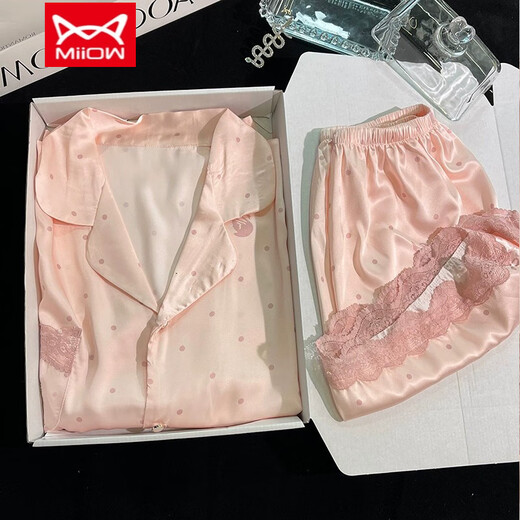 Catman (Miiow) Kleine frische frische Polka Dot Pyjamas Sommermädchen Kurzärärmische Shorts Little Swan Home Clothing Set LW9221 [Cool Stoff] M [Empfohlen 80-100 Jin [Jin gleich 0,5 kg]]]