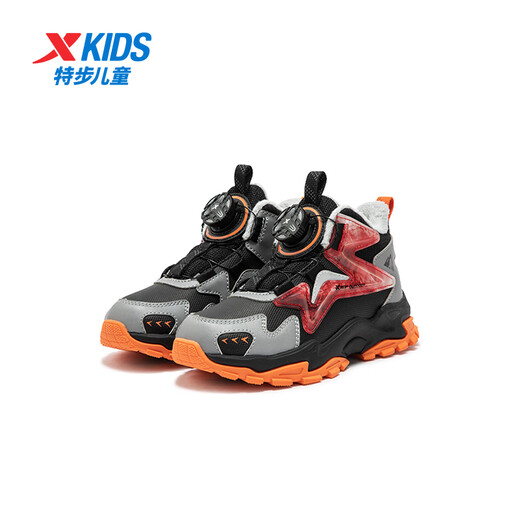 XTEP Children's Shoes Children's Lingfeng 2.0 Warm Cotton Shoes Children's Velvet Sports Shoes Black/Aoki Gray/Steel Red 30