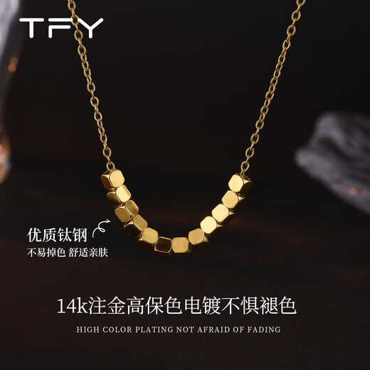 TFY small sugar cube sweater necklace for women 2025 new light luxury niche design high-end autumn and winter retro titanium steel accessories small sugar cube sweater chain