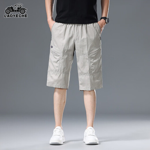 老爷车纯棉工装短裤男士夏季新薄款宽松直筒七分裤休闲运动裤子男 9859灰色 L 100-120斤