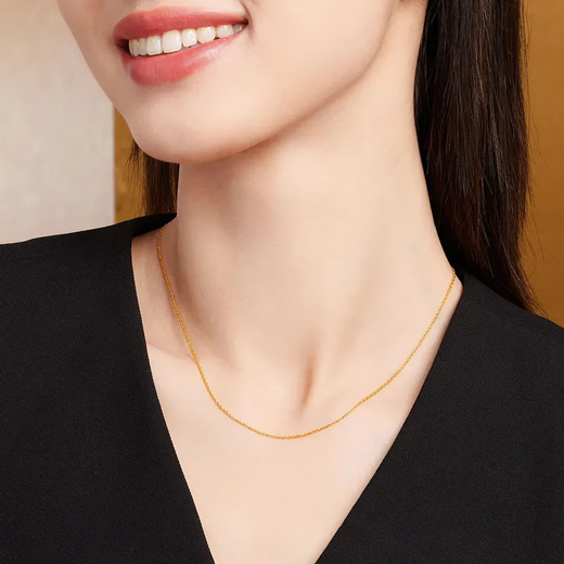 Old temple gold sterling silver necklace women's O-shaped plain chain temperament slim clavicle chain girls Valentine's Day gift flash S925 silver hypoallergenic silver chain can be matched with pendants can be worn alone