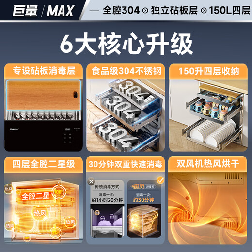 Canbo Disinfection Cabinet Household Embedded Massive Yufeng Four-layer Full Two-Star 150L Large Capacity Full 304 Stainless Steel Tableware Bottle Dryer XDZ150-ER820 Upgraded Model