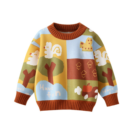 La Chapelle children's winter sweater 2025 new baby boy plus velvet knitted top girls winter pullover brown 105 recommended height 91-105cm