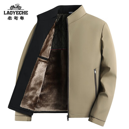 Classic car, middle-aged and elderly men's black gold plus velvet thickened jacket, stand collar jacket, daddy's winter warm jacket autumn black black gold plus velvet XL recommended 125-140Jin Jin equals 0.5 kg