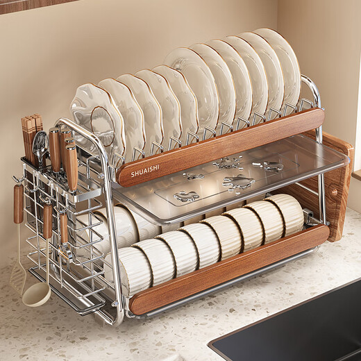 Shuaishi (shuaishi) 304 stainless steel dish storage rack, mid-century style kitchen multi-functional storage rack for dishes, chopsticks and drain bowl rack