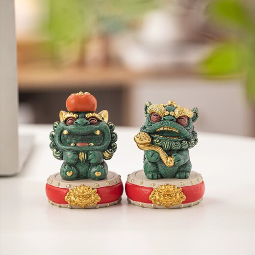 BOSSY Forbidden City style cultural creation lucky stone lion tea pet everything goes well creative handicrafts ornaments company personal souvenir everything goes well a pair bonus gold + base + gift box