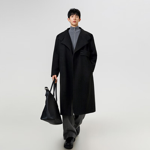 JEEP SPIRIT Jeep woolen coat men's trendy autumn and winter thickened warm mid-length men's casual coat windbreaker dark gray L