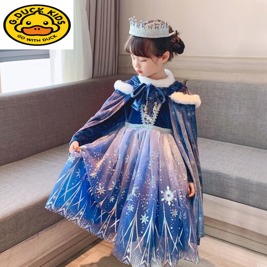 G.duck Elsa Princess Dress Autumn and Winter Plus Velvet Thickening Western Style Girls Frozen Elsa Dress Dress 120 Suitable for Height 100-110cm One Size 8969 Skirt Spring and Autumn Style + Cape Crown Stick