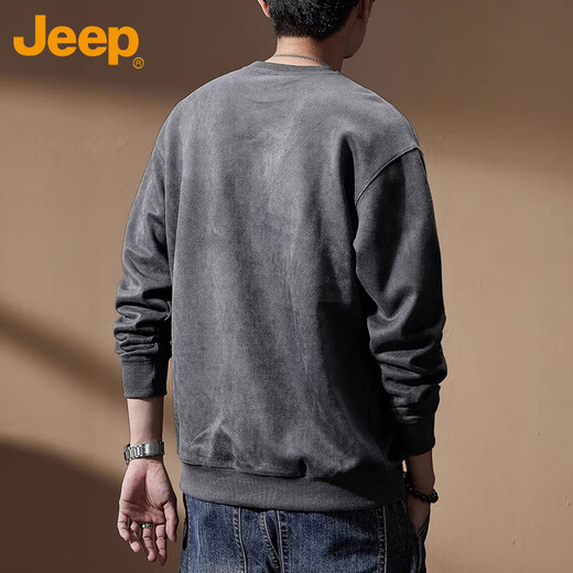 JEEP吉普卫衣男外套秋冬季宽松长袖T恤男士潮流休闲上衣服男装灰色3XL