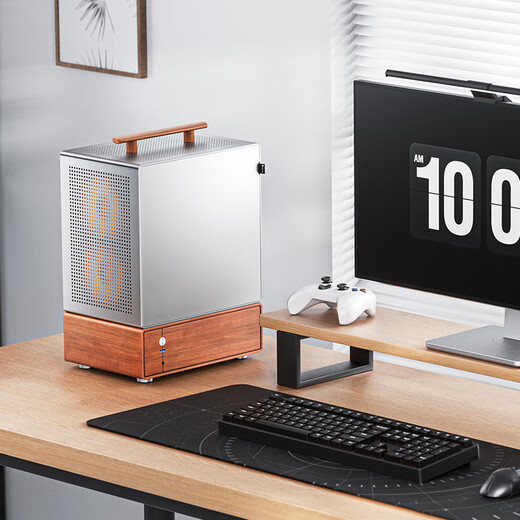 JONSBO T7 silver MATX portable desktop chassis (3mm aluminum alloy shell/10mm North American black walnut solid wood/MATX version/left side)