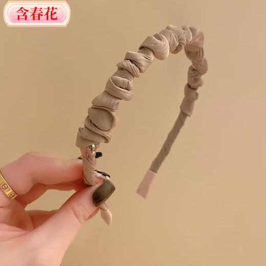 Women's 2025 New Retro Elegant Temperament Headband Pressed Hair Headband with Spring Flowers and Light Luxury Streaming Folded Thin Hairband - Black