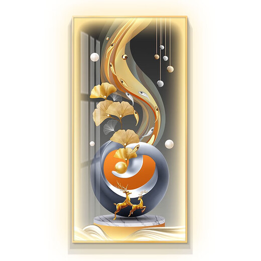 CLCEY鸿运当头轻奢led带灯入户玄关装饰画走廊过道挂画简约现代感 CN-6296-鸿运当头 70*140尊贵黑色边框普通款不带