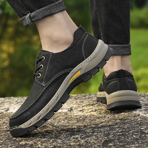 Dragonfly (DRAGON-FLY) men's shoes with anti-slip wear-resistant soft sole classic comfortable office business casual lace-up men's leather shoes versatile dad's shoes trend black [9715 four-season model] 38