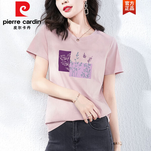 Camiseta de algodón de algodón Pierre Camiseta de manga corta Versión coreana suelta de mujeres Camiseta de media manga rosa Verano 2025 nuevo Summer Top Z-4050 Gray Powder + Z-6172 Light Purple 2XL (recomendado 136-150Jin [Jin equivale a 0.5 kg])